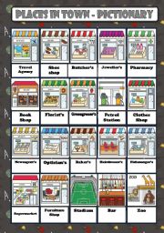 English Worksheet: PLACES IN TOWN - PICTIONARY