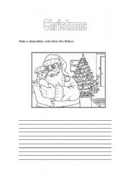 English Worksheet: Christmas description and coloring