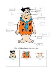 English Worksheet: body parts with fred flinnstones