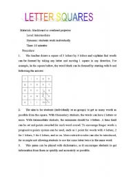 English worksheet: Letter squares 