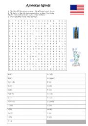 English worksheet: American wordsearch