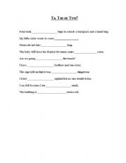 English worksheet: TO TOO TWO