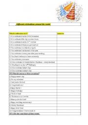 English Worksheet: Celebrations aroud the world