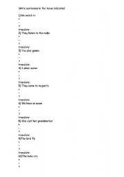 English worksheet: Conjugation practice. Valid for any tense, just indicate which.