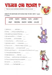 English Worksheet: VERB OR NOUN?