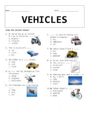 English Worksheet: Vehicles