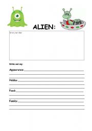 English Worksheet: ALIEN!! Describe then SPEAK!