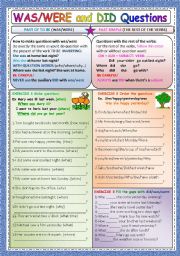 English Worksheet: WAS-WERE and DID questions 2