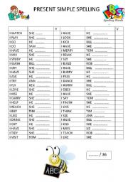 English Worksheet: SPELLING PRESENT SIMPLE MORE  EXAMPLES !!!! 