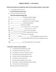 English Worksheet: PRESENT PERFECT - PAST SIMPLE