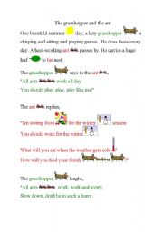 English Worksheet: The grosshopper and ant