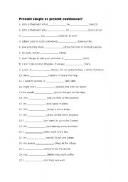 English Worksheet: Present simple or present continuous