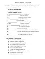 English Worksheet: PRESENT PERFECT SIMPLE- PAST SIMPLE