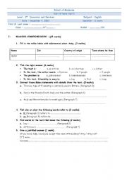 English Worksheet: Mid-term test 1, level 2, Economics and Services