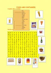 English Worksheet: Food Containers (2/2)
