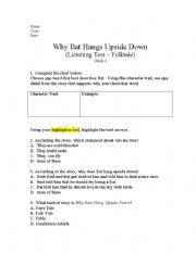 English Worksheet: What Bat Hands Upside Down?
