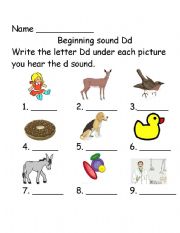 English worksheet: Beginning sounds Dd 