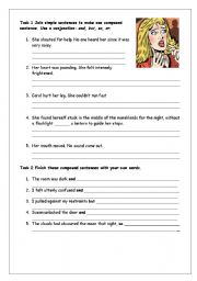 English Worksheet: Compound sentences: and, but, so, or.