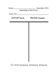 English Worksheet: T-Chart for Non-Fiction