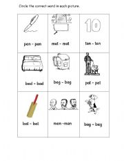 English worksheet: Short vowels /a/ and /e/