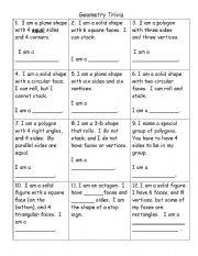 English Worksheet: Geometry Trivia-3rd Grade