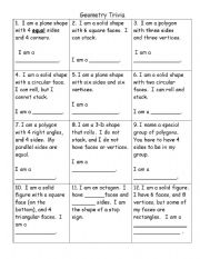 English worksheet: Geometry Trivia-3rd Grade