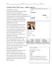 English worksheet: Yesterday When I Was Young - Lyrics Exercise