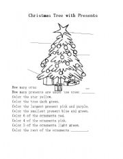 English Worksheet: Christmas Tree Coloring Page