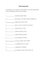 English Worksheet: Find someone who