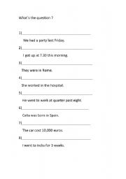 English Worksheet: What is the (past simple) question?
