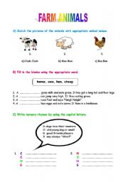 English worksheet: FARM ANIMALS WORKSHEET