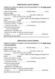 English Worksheet: simple present vs. present continuous