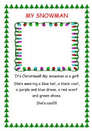 English Worksheet: My snowman is a girl!!