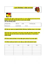 English worksheet: Christmas video and song 