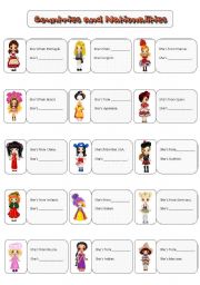 English Worksheet: Countries and Nationalities