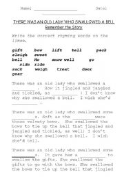 English worksheet: There Was An Old Lady Who Swallowed a Bell!