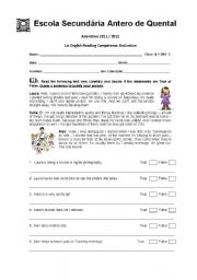 English Worksheet: Reading evaluation