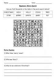 English Worksheet: Christmas Wordsearches