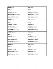 English worksheet: Cards to introduce yourself