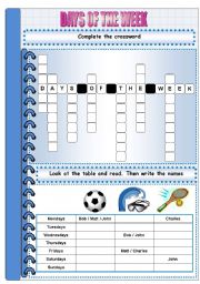 English Worksheet: DAYS OF THE WEEK