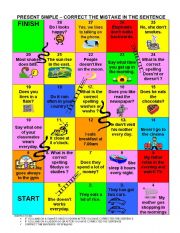 English Worksheet: Present Simple Error Correction Game Board