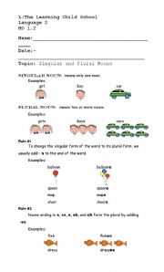 English Worksheet: singular and plural rules