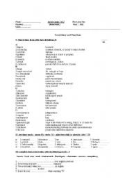 English Worksheet: units 1 and 2 vocabulary functions review first year bac