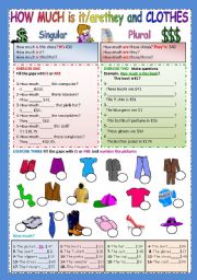 English Worksheet: How much is it/are they and clothes