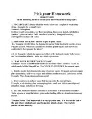 English Worksheet: Pick your Homework