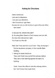 English Worksheet: Asking direction