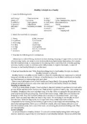 English Worksheet: Healthy life style in a family
