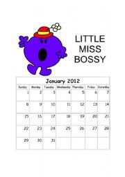 English Worksheet: Mr Men Llttle Miss Calendar 2012