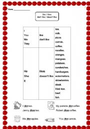 English worksheet: Like and Dislike