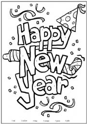 English Worksheet: Happy New Year Colouring Page